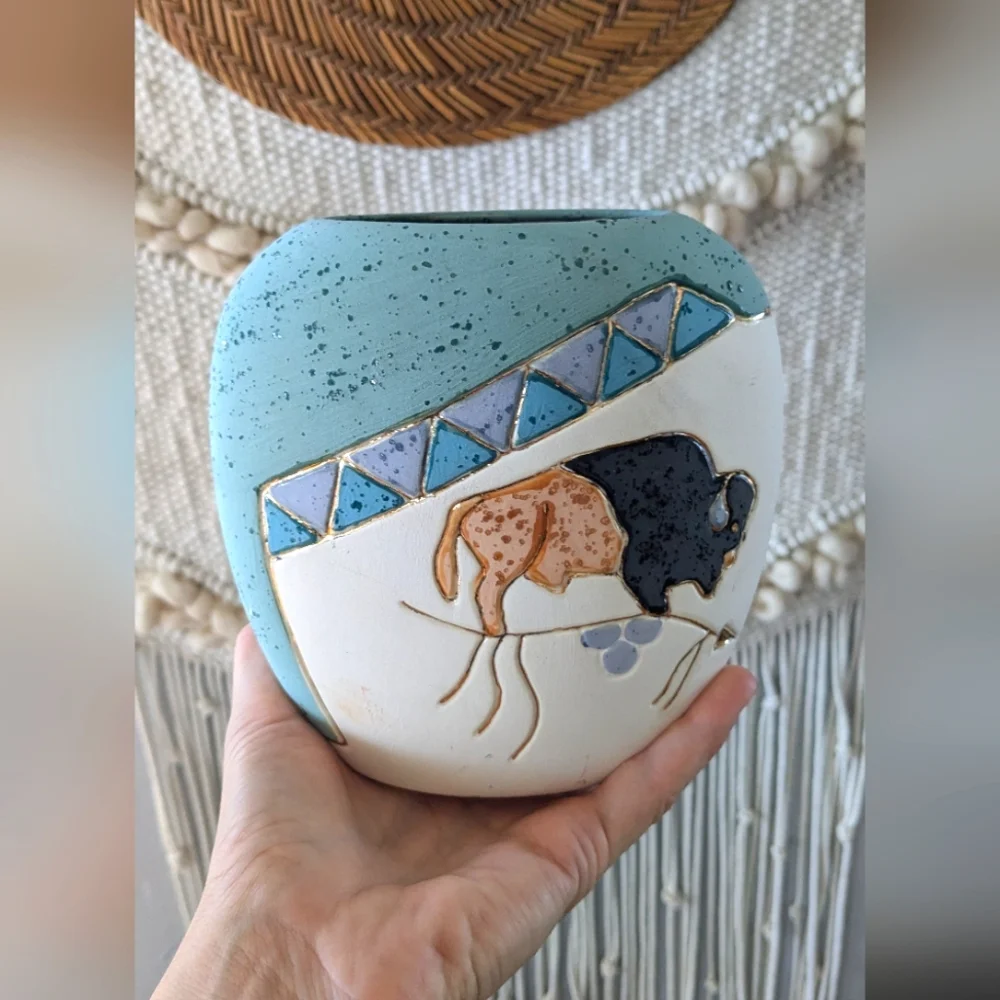 Southwestern ceramic buffalo vase
